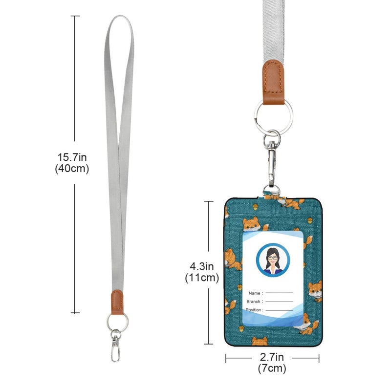 VIKKO Badge Holder, PU Leather ID Card Case Wallet with Neck Lanyard and Key Ring (Fox) - Image 3